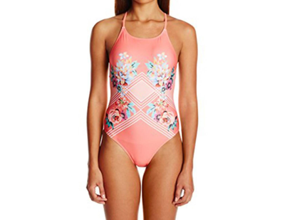 Minkpink Blooming Floral Cross Back Strap One-piece In Peach In Orange