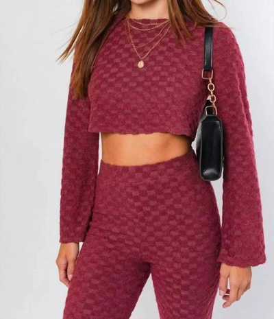Le Lis Checkered Crop Top In Burgundy In White