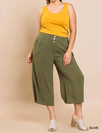 Umgee Plus Wide Leg Cropped Pant In Olive In Green