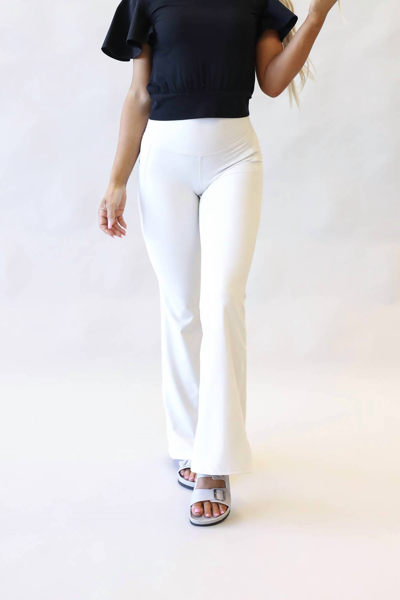 Zenana Wide Waistband Flare Comfy Pants With Pockets In Bone In Beige