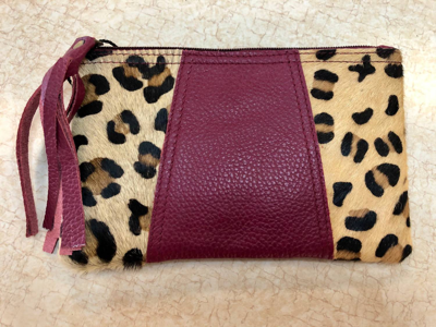 Soruka Carly Print Leather Pouch In Burgundy/leopard In Multi