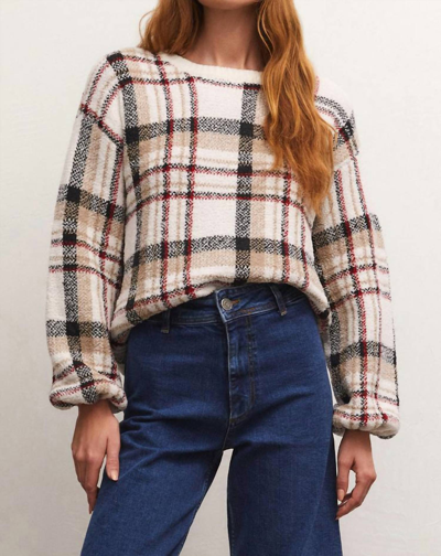 Z Supply Solange Plaid Sweater In Vanilla Ice In Multi