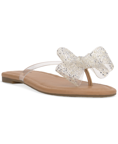 Inc International Concepts Women's Mabae Bow Flat Sandals, Created For Macy's In Pearl,bling