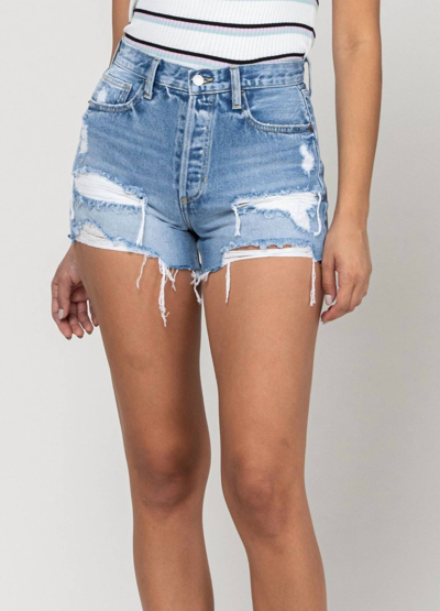 Cello Button Fly Jean Shorts In Light Wash In Blue