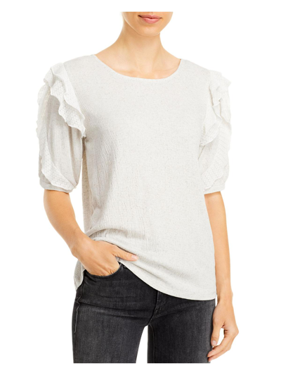 Cupio Womens Mixed Media Ruffled Pullover Top In White