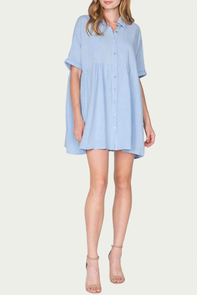 Fore Linen-blend Mini Shirt Dress In Baby Blue
