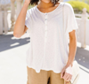 COZY CASUAL RUFFLED SLEEVE BUTTON DOWN SHIRT IN WHITE