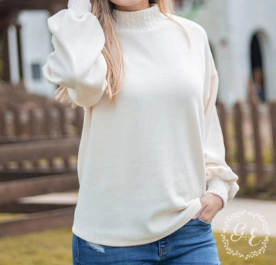 Southern Grace Warmhearted Sweater With Turtle Neck And Balloon Sleeve In Cream In White