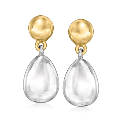 Rs Pure By Ross-simons Sterling Silver And 14kt Yellow Gold Teardrop Earrings