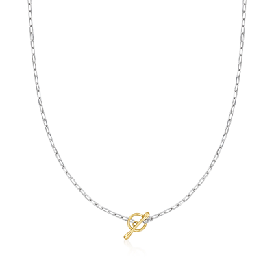 Rs Pure By Ross-simons Sterling Silver And 14kt Yellow Gold Paper Clip Link Toggle Necklace