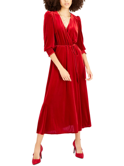 Inc Womens Velvet V-neck Midi Dress In Red