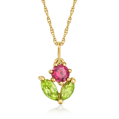 Rs Pure By Ross-simons Rhodolite Garnet And . Peridot Flower Pendant Necklace In 14kt Yellow Gold In Pink