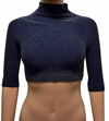 PHAT BUDDHA WOMEN MOCK NECK GLITTER CROP TOP IN NAVY