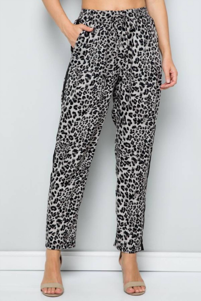 See And Be Seen Leopard Print Straight Leg Pants In Grey