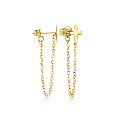Rs Pure By Ross-simons 14kt Yellow Gold Cross Chain Drop Earrings