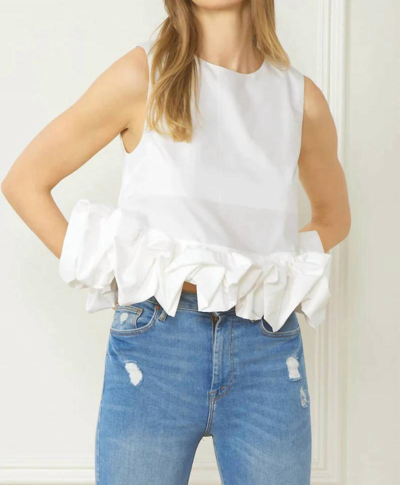 Entro Ruffle Some Feathers Sleeveless Crop Top In White