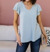 Ces Femme Slub Knit Flutter Sleeve Top In Dusty Mint In Multi