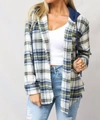 LOVE TREE BRUSHED FLANNEL PLAID WITH HOOD TOP IN NAVY