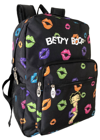 BETTY BOOP WOMEN'S MICROFIBER LARGE BACKPACK IN BLACK WITH LIPS