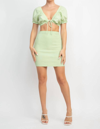 HAUTE MONDE FRONT TIE V-NECK CROP TOP AND SMOCKED SKIRTS SET IN MINT GREEN