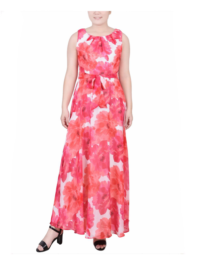 Ny Collection Petites Womens Chiffon Floral Maxi Dress In Pink