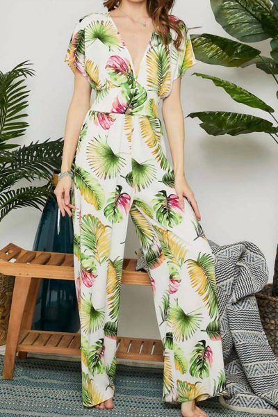 Adora Palm Tree Jumpsuit In Ivory In Multi