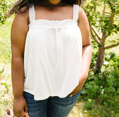 Cozy Casual Southern Living Eyelet Trimmed Tank In White