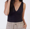 Dex Ruched Front Knit Bodysuit In Black In Black