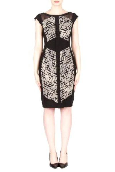 Joseph Ribkoff Mesh Panel Dress In Black/tan In Multi
