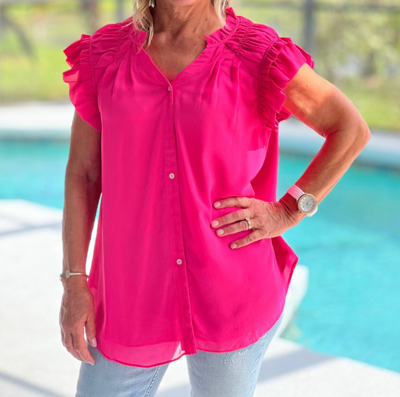 Gigio Button Down Top In Hot Pink