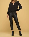 Reneec. Solid Long Sleeve Surplice Top In Black In Black
