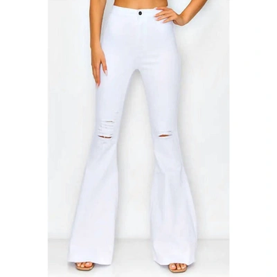 Lover Brand Fashion Distressed High Waist Bell Pants In White