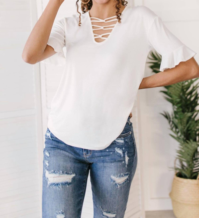 143 Story Unique Neckline Top In Ivory In Multi