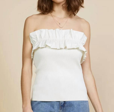 Skies Are Blue Strapless Ruffle Top In Off White