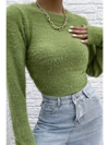Miss Sparkling Fuzzy Open Back Sweater In Green