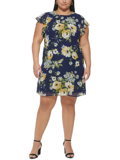 Jessica Howard Plus Womens Floral Print Knee-length Mini Dress In Multi