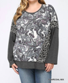 Gigio Pasley Leopard Color Block Top In Charcoal Mix In Multi