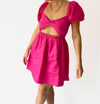 LE LIS PUFF SLEEVE DRESS IN HOT PINK