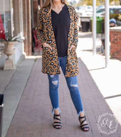 Southern Grace Fireplace Chillin Sweater Cardigan With Pockets In Leopard In Multi