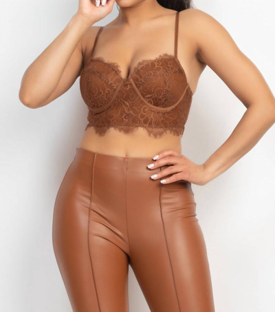 Haute Monde Hook-and-eye Floral Lace Bralette Top In Brown