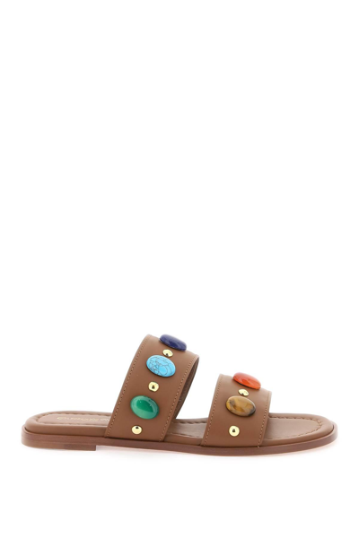 Gianvito Rossi "slides With Natural Stone Embell In Brown