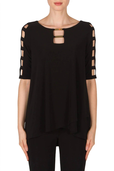Joseph Ribkoff Cut Out Sleeve Top In Blue In Black