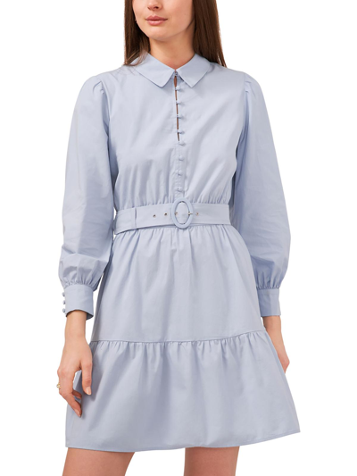 Msk Womens Tiered Belted Shirtdress In Blue
