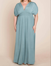 EMERALD COLLECTION PLUS SIZE SOLID MAXI DRESS WITH RUCHED SLEEVES IN TEAL