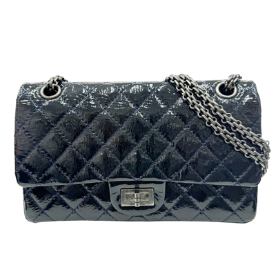 Pre-owned Chanel Matelassé Patent Leather Shopper Bag () In Blue
