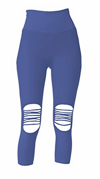 PHAT BUDDHA ST NICHOLAS RIPPED CAPRI LEGGINGS IN BLUE