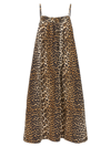 Ganni Short Sleeved Silk Stretch Satin Ruched Slip Midi Dress In Leopard