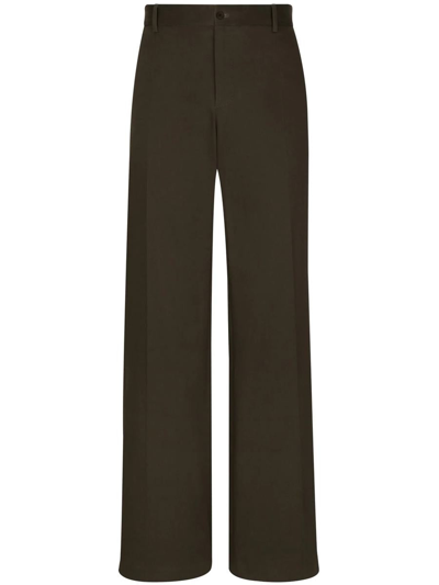 Dolce & Gabbana Gabardine Wide Leg Pants In Brown