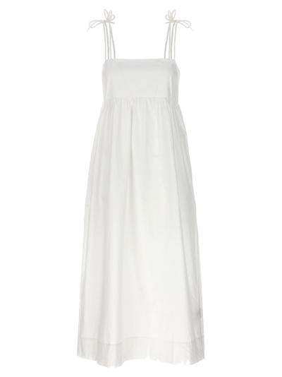 Ganni White Self-tie Midi Dress In 151 Bright White