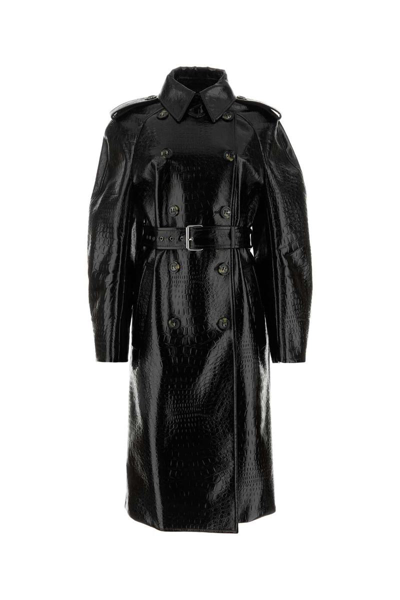 Sportmax 'faggi' Crocodile-effect Vinyl Trench Coat In Black